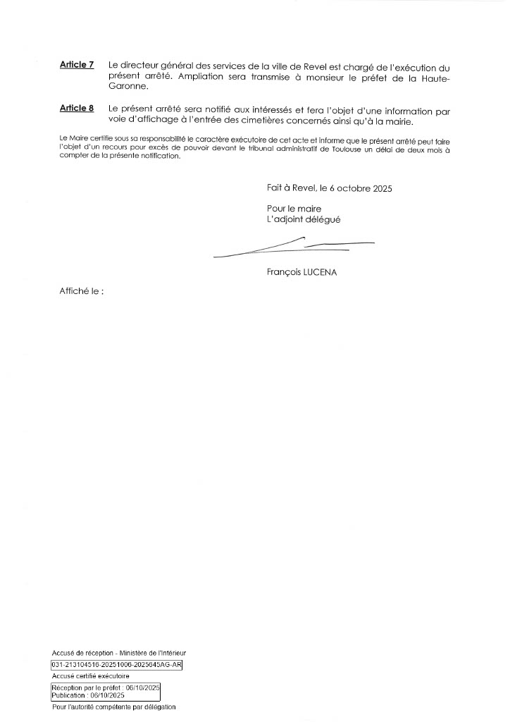 Liste des photographies des actualités du cimetière Commune de Revel