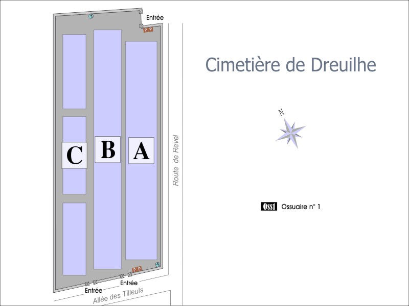 Liste de photographies du cimetière Fiche de présentation de Cimetière de Dreuilhe - Informations et services en ligne - Portail funéraire Citoyen Commune de Revel Commune de Revel