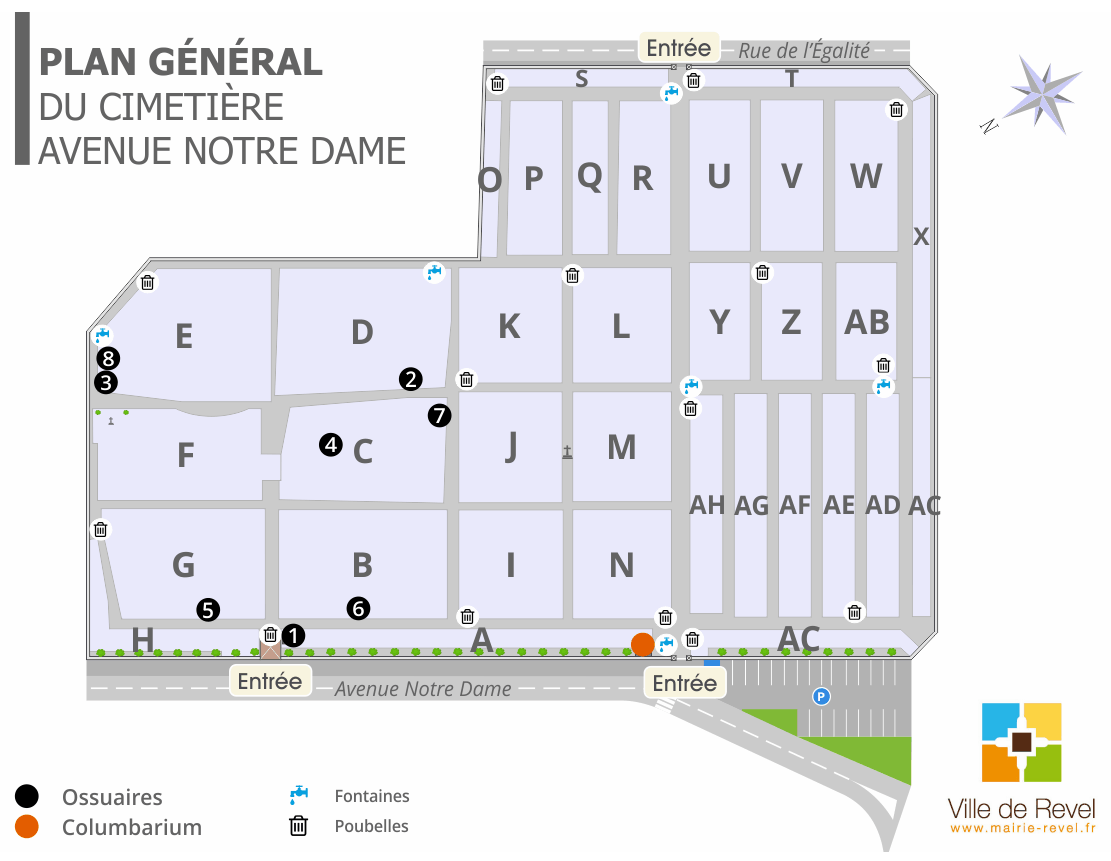Liste de photographies du cimetière Fiche de présentation de Cimetière Notre Dame - Informations et services en ligne - Portail funéraire Citoyen Commune de Revel Commune de Revel