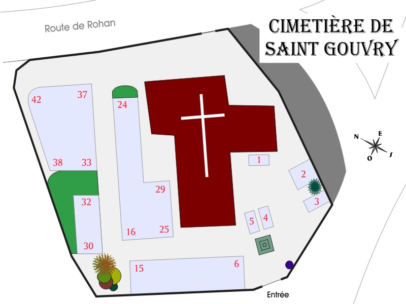 Liste de photographies du cimetière Fiche de présentation de Cimetière de St Gouvry - Informations et services en ligne - Portail funéraire Citoyen Commune de Rohan Commune de Rohan
