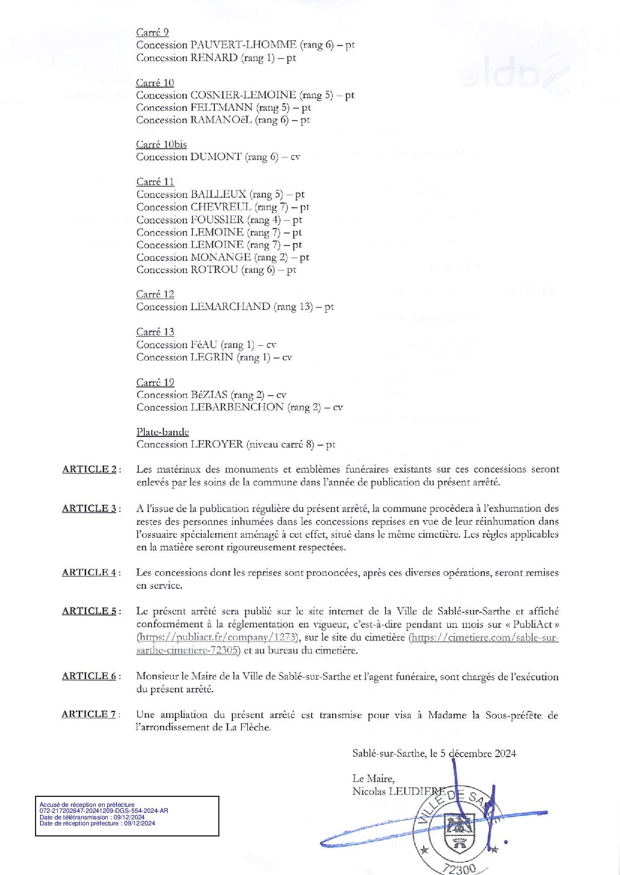 Liste des photographies des actualités du cimetière Ville de Sablé-sur-Sarthe