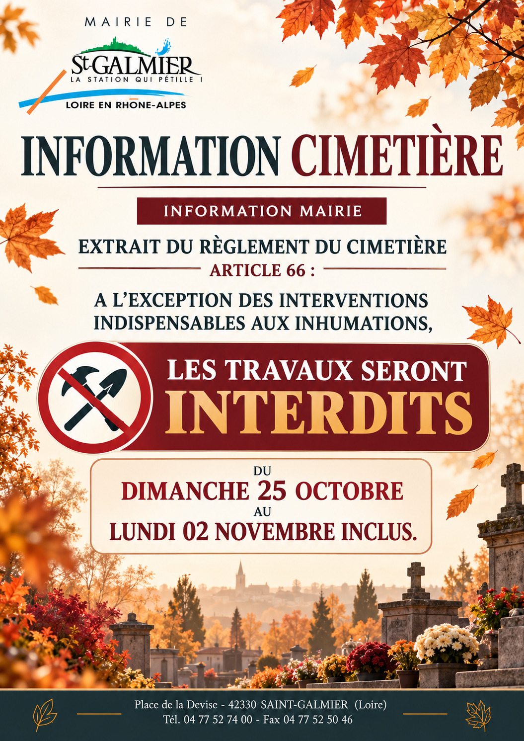 TOUSSAINT , Actualités du cimetière Ville de Saint-Galmier