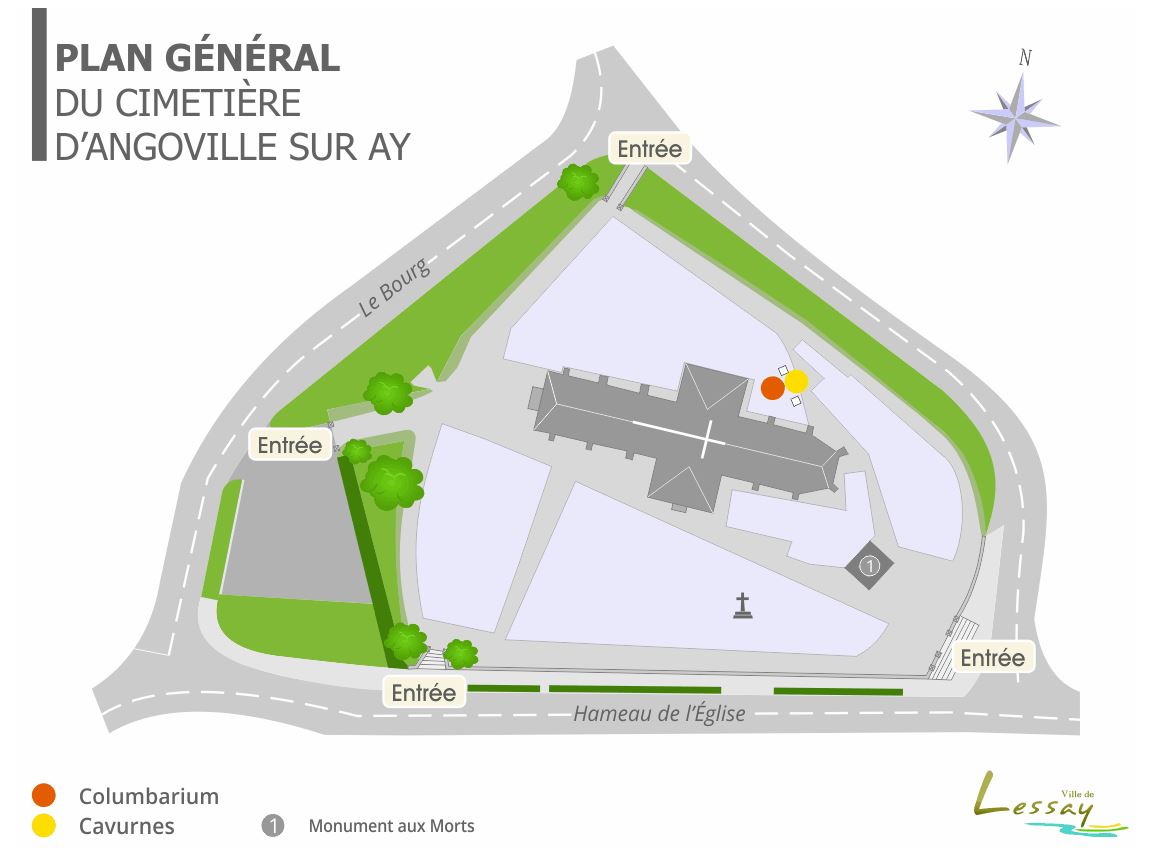 Liste de photographies du cimetière Fiche de présentation de Cimetière d'Angoville sur Ay - Informations et services en ligne - Portail funéraire Citoyen Ville de Lessay Ville de Lessay